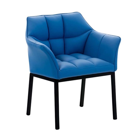 Chaise visiteur OCTAVIO, Structure Métallique Noire, Grand Rembourrage en Cuir, Bleu