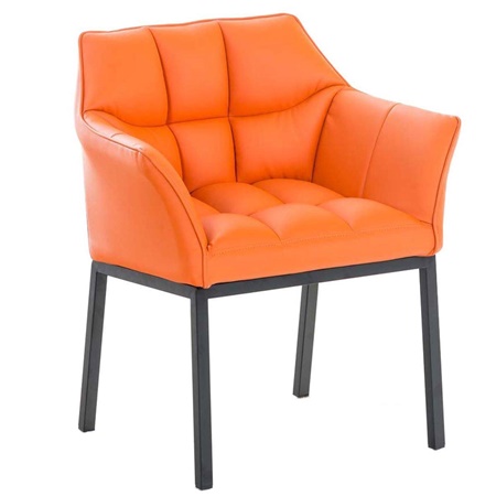 Chaise visiteur OCTAVIO, Structure Métallique Noire, Grand Rembourrage en Cuir, Orange