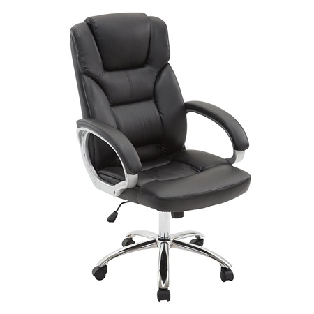 Fauteuil de Bureau LOUP, Grand Rembourrage, Piétement Métallique, Cuir, Noir