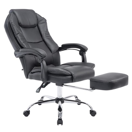 Fauteuil de bureau CASTI, Repose-pieds Extensible, Grand Rembourrage, Cuir, Noir