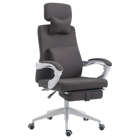 Fauteuil de bureau ADRIEN, Repose-pieds Extensible, Coussins Lombaire et Cervical, en Tissu. Gris foncé