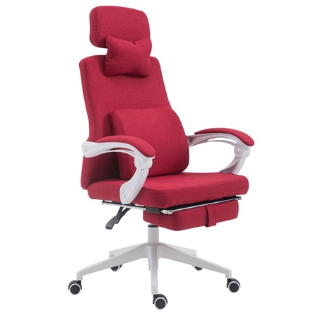 Fauteuil de bureau ADRIEN, Repose-pieds Extensible, Coussins Lombaire et Cervical, en Tissu. Rouge