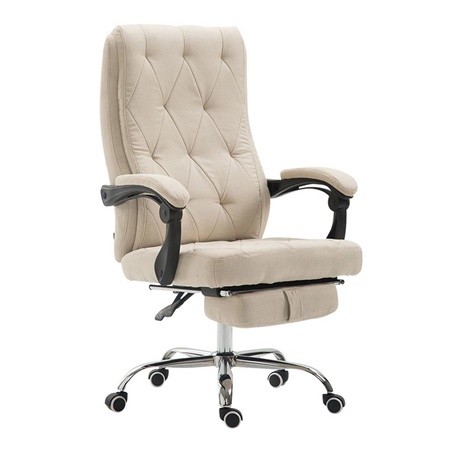 Fauteuil de bureau BENETY TISSU, Repose-pieds extensible, Grand rembourrage, Crème