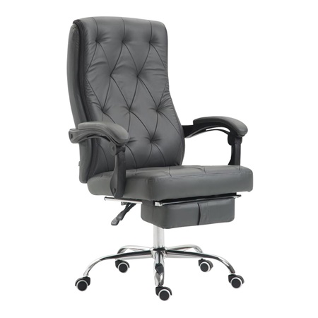 Fauteuil de bureau BENETY, Repose-pieds extensible, Grand rembourrage, cuir, Gris