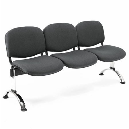 Banc salle d'attente 3 sièges MOBY BASE, Structure en Métal, Grand Rembourrage, Tissu Gris