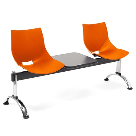 Banc salle d'attente 2 sièges et table AMIR, Structure en Métal, Plastique Orange