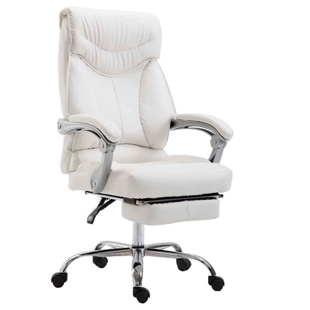 Fauteuil de bureau OREGON, Repose-pieds Extensible, Grand Rembourrage, Cuir, Blanc