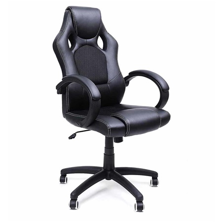 Fauteuil Gamer ARTY, Grand rembourrage, Design Sportif avec Coutures, Cuir, Noir