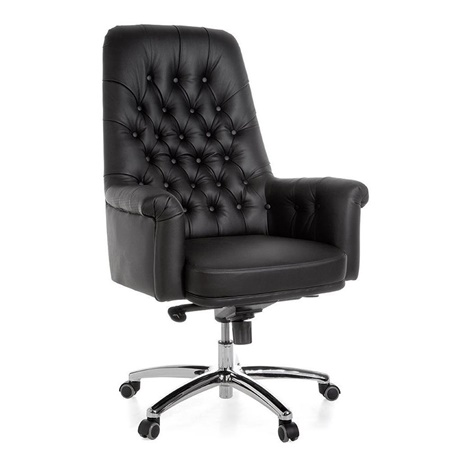 Fauteuil Haut de gamme DOBERAN, Design Exclusif, Cuir authentique Noir