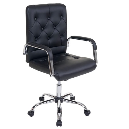 Chaise de bureau POLKA, Style Chester Capitonné, Grand rembourrage, Cuir, Noir