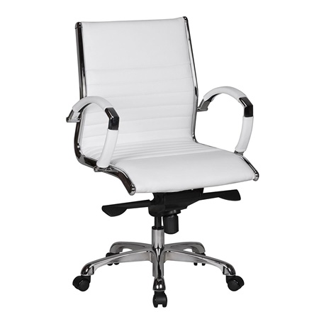 Chaise de bureau BAVIERE 10, Structure chromée, très élégante, Cuir authentique, Blanc