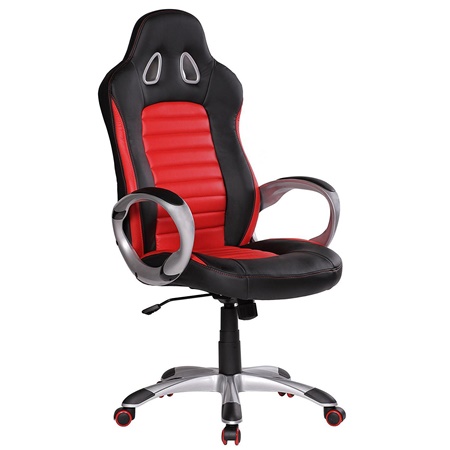 Fauteuil Gamer MUSIK, Design Exclusif avec coutures, Grande qualité, Cuir, Rouge