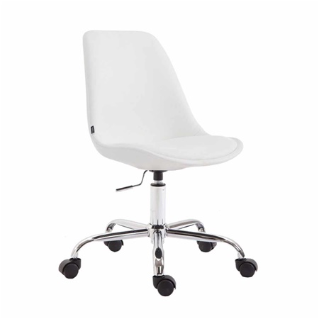 Chaise de bureau Design TOULON, Piétement Métallique, Revêtement en Cuir, Blanc