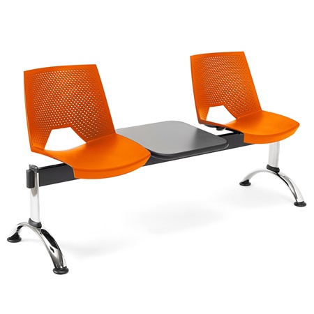 Banc salle d'attente 2 sièges et table ENZO, Structure en Métal, Plastique Orange