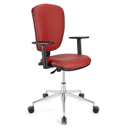 Chaise de bureau CALIPSO PRO CUIR, Dossier et Accoudoirs Ajustables, Piétement Métallique, Rouge