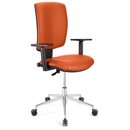 Chaise de Bureau ATLAS PRO CUIR, Dossier et Accoudoirs Ajustables, Piétement métallique, Orange