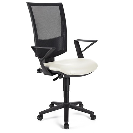 Chaise de bureau PANDORA CUIR, Dossier Ajustable en Maille, Rembourrage épais, Blanc