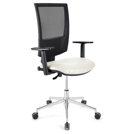 Chaise de Bureau PANDORA PRO CUIR, Accoudoirs Ajustables, Piétement Metallique, Rembourrage épais, Blanc