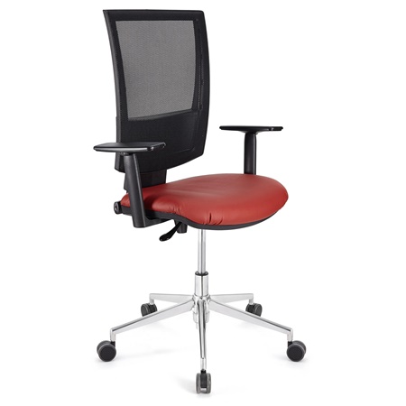 Chaise de Bureau PANDORA PRO CUIR, Accoudoirs Ajustables, Piétement Metallique, Rembourrage épais, Rouge