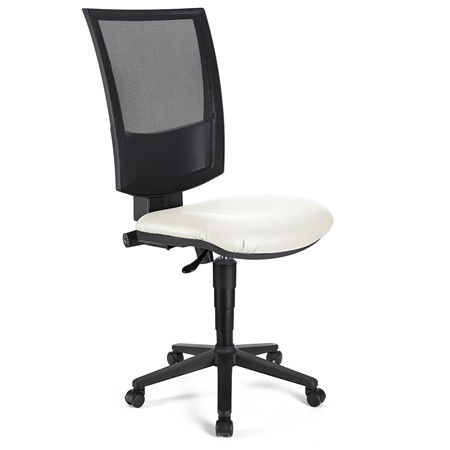 Chaise de bureau PANDORA SANS ACCOUDOIRS CUIR, Dossier Ajustable en Maille, Rembourrage épais, Blanc