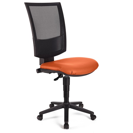 Chaise de bureau PANDORA SANS ACCOUDOIRS CUIR, Dossier Ajustable en Maille, Rembourrage épais, Orange