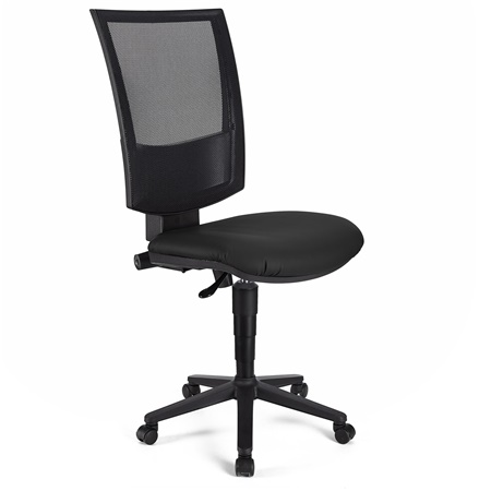 Chaise de bureau PANDORA SANS ACCOUDOIRS CUIR, Dossier Ajustable en Maille, Rembourrage épais, Noir