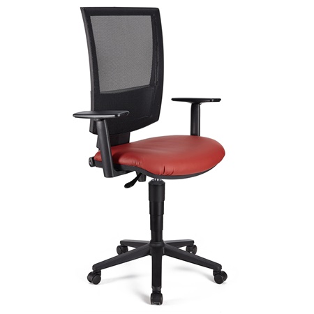 Chaise de Bureau PANDORA PLUS CUIR, Dossier en Maille, Accoudoirs Ajustables, Rembourrage épais, Rouge