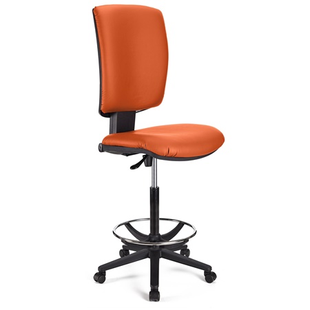 Tabouret de Bureau ATLAS SANS ACCOUDOIRS CUIR, Dossier Ajustable, Grand Rembourrage, Orange