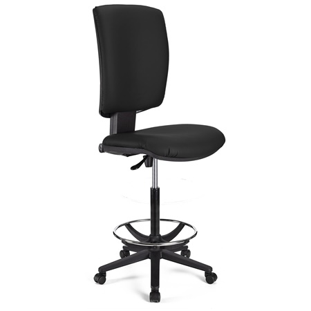 Tabouret de Bureau ATLAS SANS ACCOUDOIRS CUIR, Dossier Ajustable, Grand Rembourrage, Noir