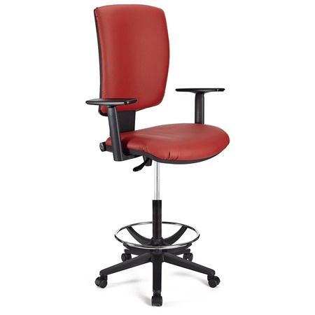 Tabouret de Bureau ATLAS PLUS CUIR, Dossier Ajustable, Grand Rembourrage, Rouge