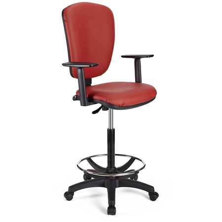 Tabouret de Travail CALIPSO PLUS CUIR, Dossier Ajustable, Grand Rembourrage, Rouge