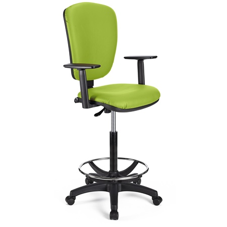 Tabouret de Travail CALIPSO PLUS CUIR, Dossier Ajustable, Grand Rembourrage, Vert