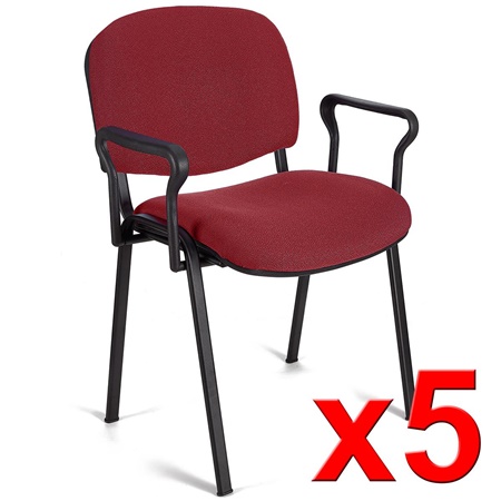 Lot de 5 Chaises visiteur MOBY BASE AVEC ACCOUDOIRS, Commode et Pratique, Piétement Noir et Tissu Bordeaux