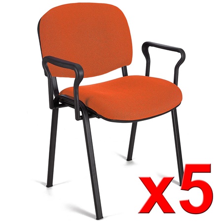 Lot de 5 Chaises visiteur MOBY BASE AVEC ACCOUDOIRS, Commode et Pratique, Piétement Noir et Tissu Orange