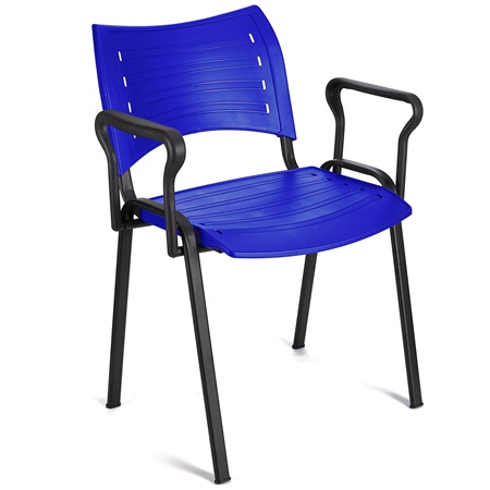 Chaise visiteur ELVA AVEC ACCOUDOIRS, Empilable et Pratique, Piétement Noir, Bleu