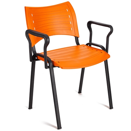 Chaise visiteur ELVA AVEC ACCOUDOIRS, Empilable et Pratique, Piétement Noir, Orange