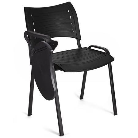 Chaise visiteur ELVA AVEC TABLETTE, Empilable et Pratique, Piétement Noir, Noir