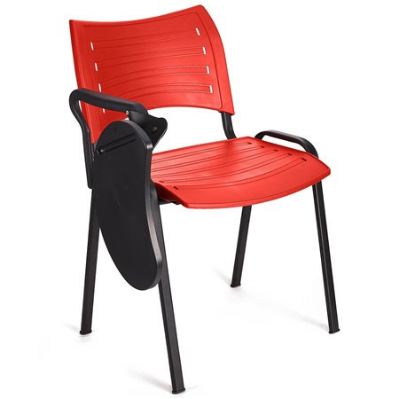 Chaise visiteur ELVA AVEC TABLETTE, Empilable et Pratique, Piétement Noir, Rouge