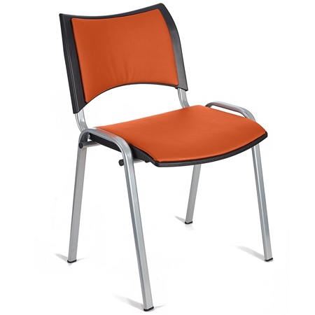 Chaise conférence ROMEL CUIR, Rembourrage Commode, Empilable, Piétement Gris, Orange