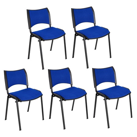 Lot de 5 Chaises conférence ROMEL, Rembourrage Commode, Empilables, Piétement Noir, en Tissu, Bleu