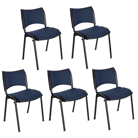 Lot de 5 Chaises conférence ROMEL CUIR, Rembourrage Commode, Empilables, Piétement Noir, Bleu