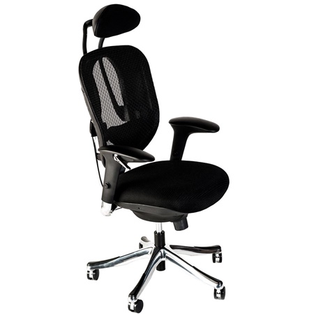 Fauteuil Ergonomique CONQUES, Totalement Ajustable, Support Lombaire, Grand Rembourrage, Maille, Noir