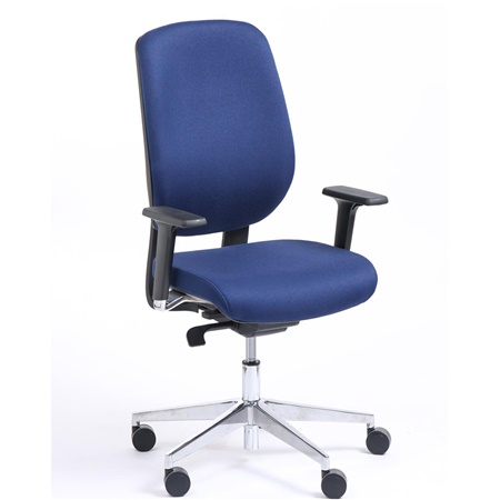 Chaise de bureau BELCASTEL AVEC ACCOUDOIRS, Dossier Ajustable, Utilisation 8h, En Tissu Anti-Feu, Bleu