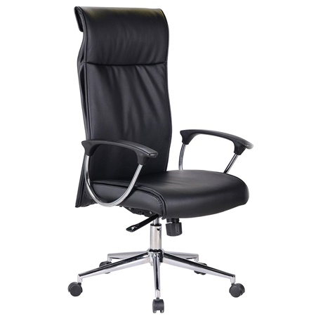 Fauteuil de bureau AINHOA, Grand rembourrage, Cuir véritable, Noir