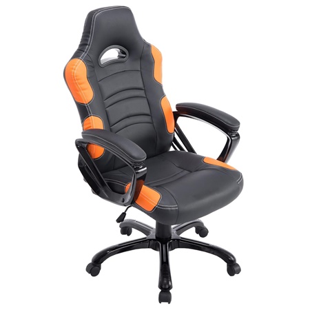 Chaise Gaming AOKI, Inclinable, Design Sportif, en Cuir, de Couleur Noir/Orange