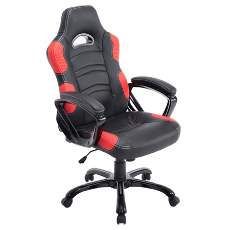 Chaise Gaming AOKI, Inclinable, Design Sportif, en Cuir, de Couleur Noir/Rouge