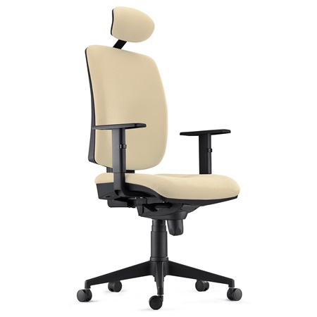 Chaise ergonomique PIERO, Appui-tête et Accoudoirs Ajustables, en Tissu Crème