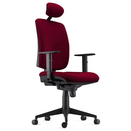 Chaise ergonomique PIERO, Appui-tête et Accoudoirs Ajustables, en Tissu Bordeaux