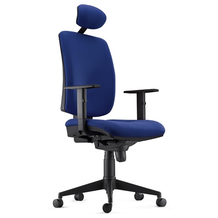 Chaise ergonomique PIERO, Appui-tête et Accoudoirs Ajustables, en Tissu Bleu Foncé