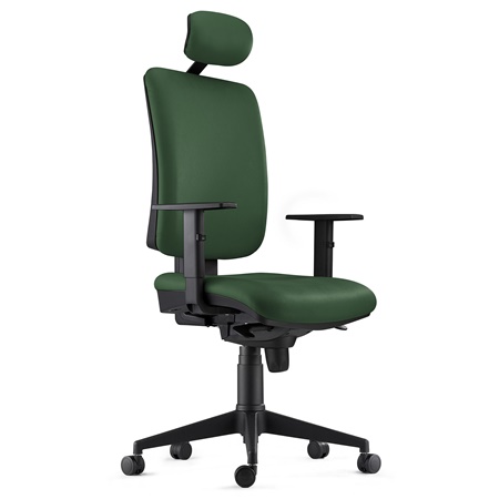 Chaise ergonomique PIERO, Appui-tête et Accoudoirs Ajustables, en Cuir Vert